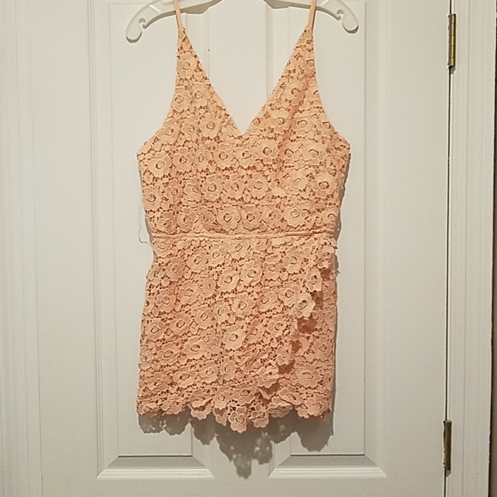 Peach Floral Lace Romper